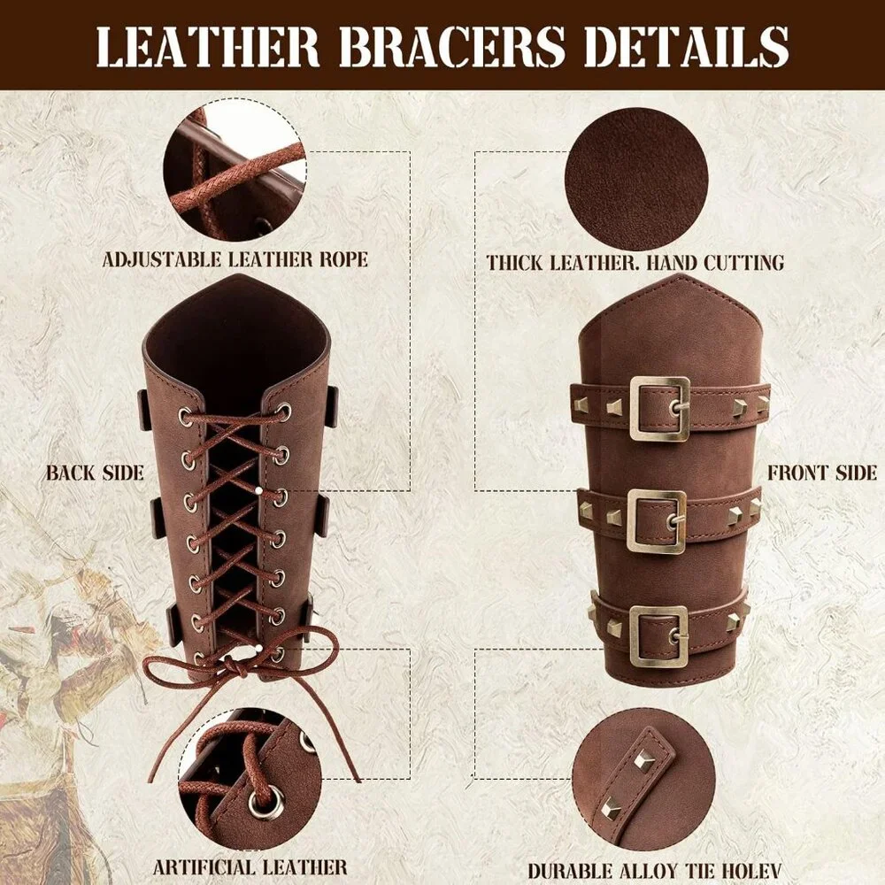 4 Pcs Halloween Medieval Costume Accessories, Including Faux Leather Arm Guards, - Picture 4 of 7